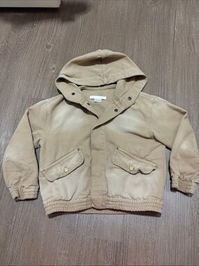 Kids Hooded Canvas Jacket in Tan